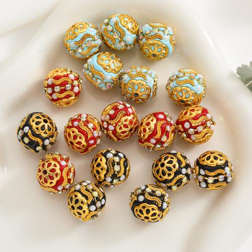 Rhinestone Zinc Alloy Beads, with Clay, gold color plated, DIY & with rhinestone 16mm 
