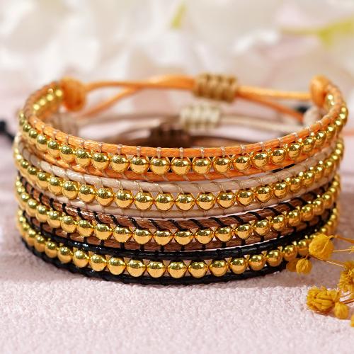 Fashion Zinc Alloy Bracelets, with Wax Cord, Round, gold color plated, Adjustable & for woman 