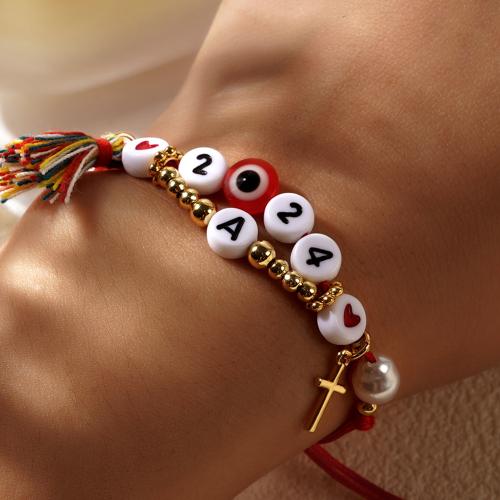Bracelets résine, avec corde de cire, motif de mauvais œil & pour femme, plus de couleurs à choisir, Vendu par PC[