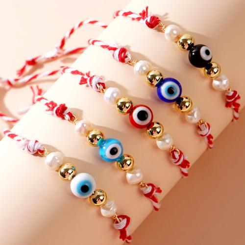 Evil Eye Jewelry Bracelet, Resin, with Wax Cord & Plastic Pearl, Adjustable & evil eye pattern & for woman 