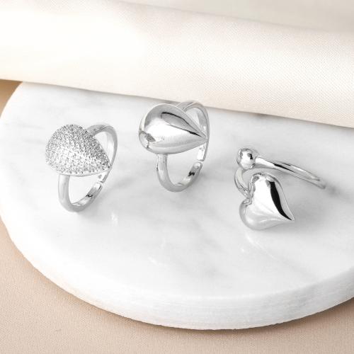Палец кольцо-латунь, Латунь, Сердце, Другое покрытие, ювелирные изделия моды & различные модели для выбора, серебряный, Ring inner mm, продается PC