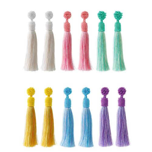 Fashion Tassel Earring, Cotton Thread, with Seedbead, handmade, fashion jewelry & for woman 