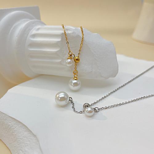 Titanium Steel Jewelry Necklace, with Plastic Pearl, with 60mm extender chain, plated, fashion jewelry & for woman mm 