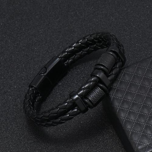 PU Leather Cord Bracelets, Zinc Alloy, with PU Leather, handmade, Double Layer & for man 