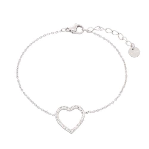 Stainless Steel Charm Bracelet, 304 Stainless Steel, with 4CM extender chain, Heart, plated, for woman & with rhinestone Approx 16 cm 