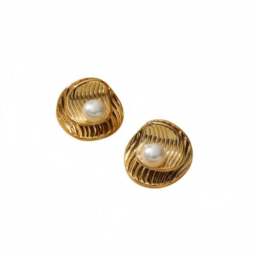 Edelstahl Stud Ohrring, 304 Edelstahl, mit Kunststoff Perlen, plattiert, für Frau, keine, verkauft von Paar