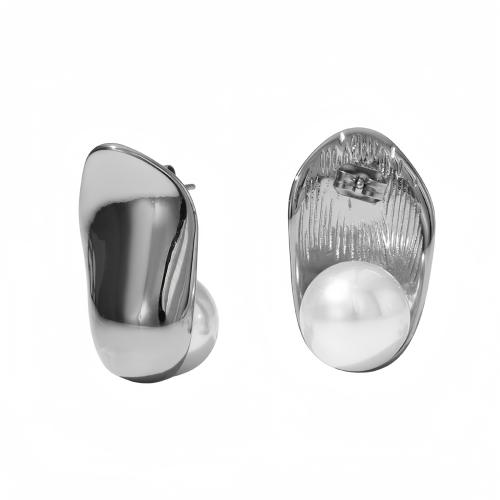 Stainless Steel Stud Earring, 304 Stainless Steel, with Plastic Pearl, plated, for woman 