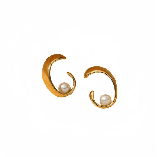 Edelstahl Stud Ohrring, 304 Edelstahl, mit Kunststoff Perlen, plattiert, für Frau, keine, verkauft von Paar