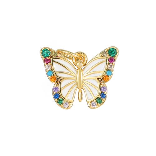 Cubic Zirconia Micro Pave Brass Pendant, with turquoise, Butterfly, plated, DIY & micro pave cubic zirconia & enamel 