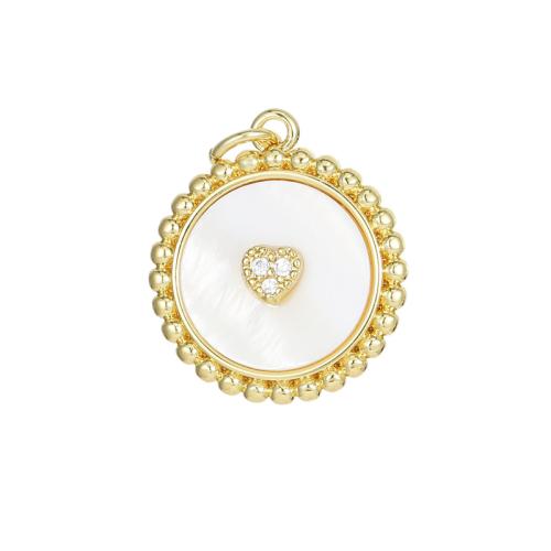 Cubic Zirconia Micro Pave Brass Pendant, with White Shell, plated, DIY & micro pave cubic zirconia, golden 