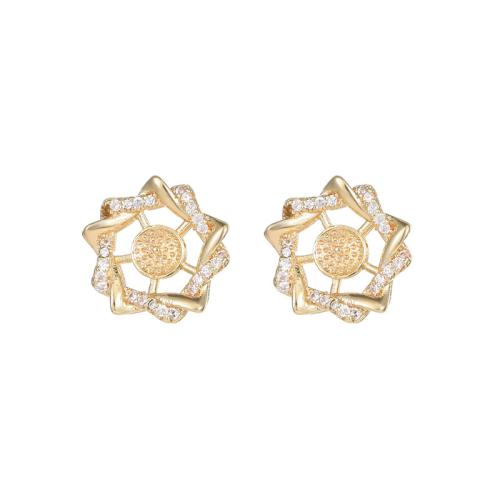 Brass Earring Stud Component, plated, DIY & micro pave cubic zirconia, golden 