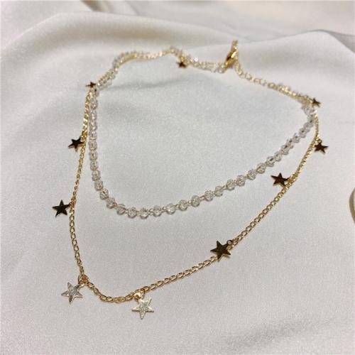 Кристалл ожерелье, Латунь, с Кристаллы, Женский, Золотой, длина:Приблизительно 21-50 см, продается PC