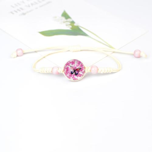 Glass Jewelry Beads Bracelets, with Dried Flower & Porcelain & Wax Cord, handmade, for woman cm 