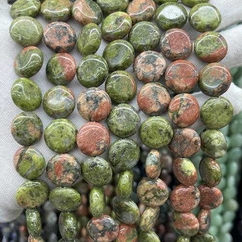 Unakite Beads, Flat Round, fashion jewelry & DIY, mixed colors, 15mm Approx 38 cm 