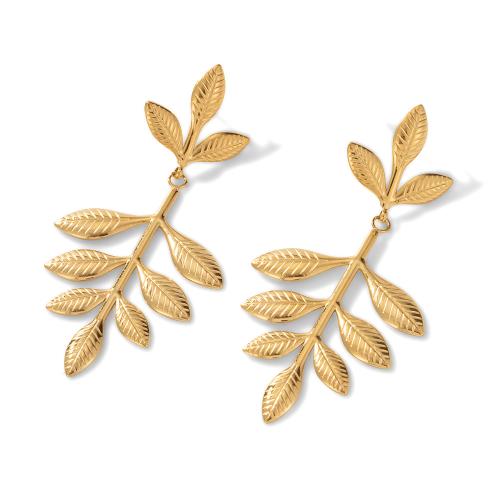 304 Stainless Steel Drop Earring, Leaf, gold color plated, fashion jewelry & for woman 