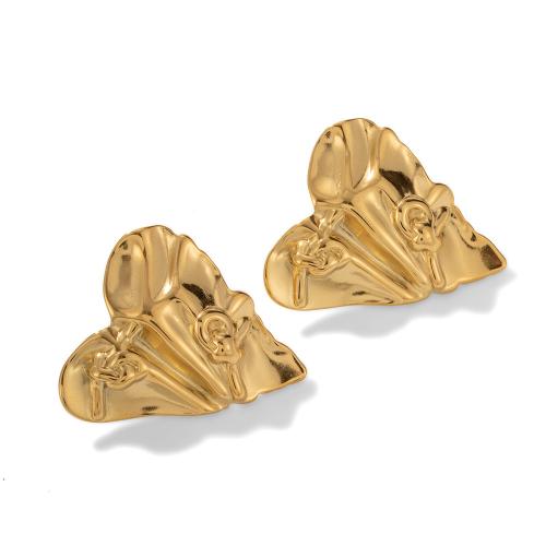 304 Stainless Steel Stud Earring, Heart, gold color plated, vintage & for woman 
