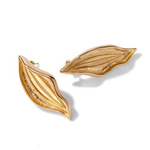 Titanium Steel Stud Earring, Leaf, gold color plated, vintage & for woman 