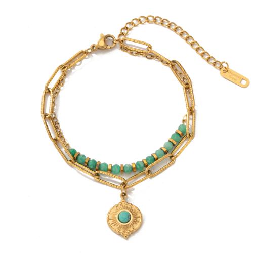 Acier titane bracelet, avec pierre gemme, Placage de couleur d'or, Style bohème & styles différents pour le choix & pour femme & avec strass, Vendu par PC[