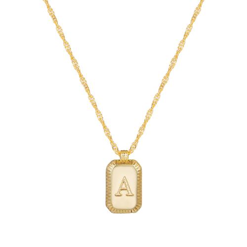 Brass Necklace, Geometrical Pattern, real gold plated & with letter pattern & for woman Approx 17.7 Inch 