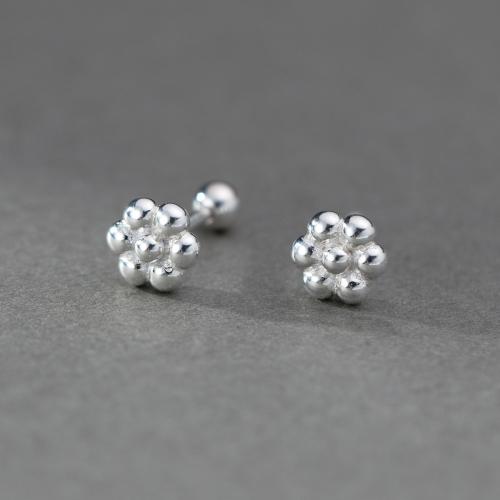 925 Sterling Silver Stud Earring, Flower, Korean style & for woman, silver color, 6mm 
