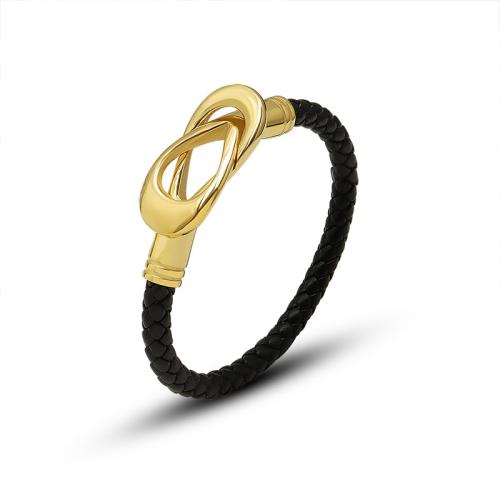 PU Leather Cord Bracelets, Titanium Steel, with leather cord, fashion jewelry & for woman Approx 15.5 cm 