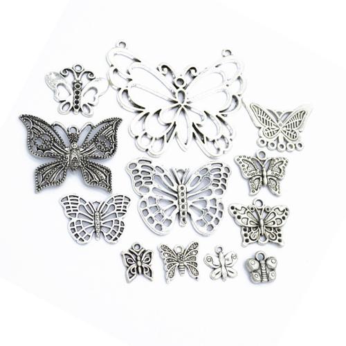 Zinc Alloy Animal Pendants, Butterfly, antique silver color plated, 12 pieces 