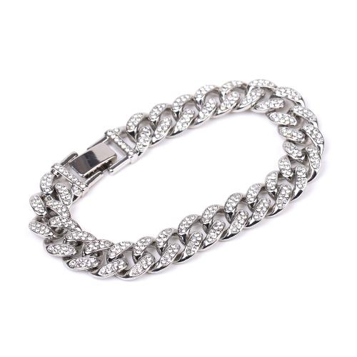 Zinc bracelets en strass en alliage , alliage de zinc, Placage de couleur argentée, bijoux de mode & unisexe & avec strass, 12.7mm Environ 8 pouce, Vendu par PC