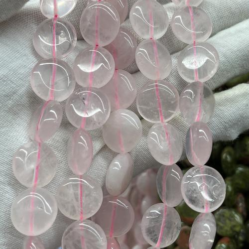 Natürliche Rosenquarz Perlen, flache Runde, Modeschmuck & DIY, Rosa, 15mm, Länge:ca. 38 cm, verkauft von Strang[