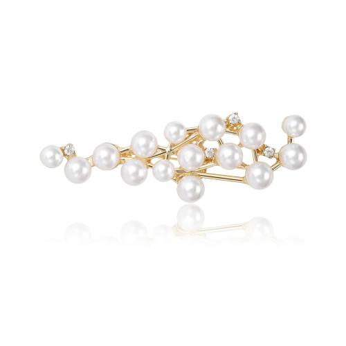 Plastic Pearl Brooch, Zinc Alloy, with Plastic Pearl, plated, fashion jewelry & for woman & with rhinestone 