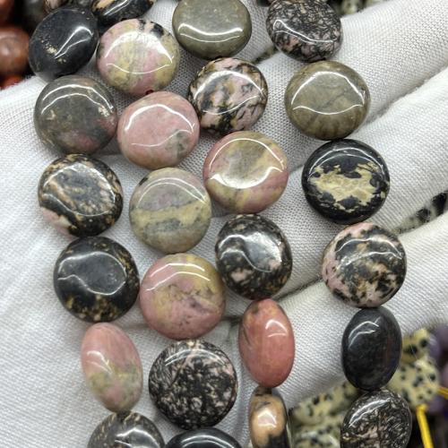Rhodonit Perlen, flache Runde, Modeschmuck & DIY, gemischte Farben, 15mm, Länge:ca. 38 cm, verkauft von Strang[