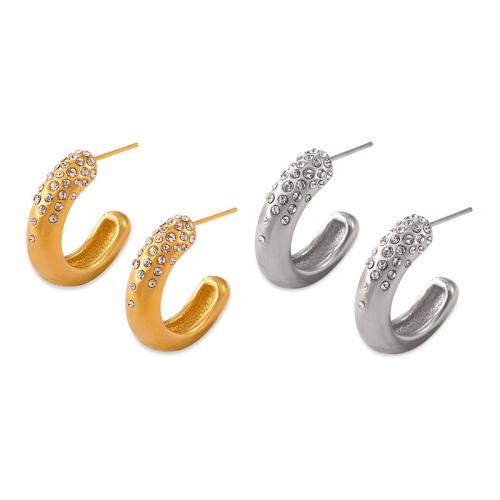 Titanium Steel Earrings, with Czech Rhinestone, fashion jewelry & for woman 