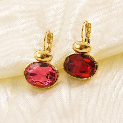 Stainless Steel Leverback Earring, 304 Stainless Steel, with Cubic Zirconia, Vacuum Ion Plating, fashion jewelry & for woman 