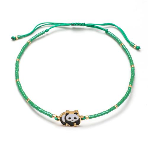 Glass Seed Beads Bracelets, with Knot Cord & 304 Stainless Steel, Panda, handmade, fashion jewelry & adjustable & for woman & enamel Approx 16-20 cm 