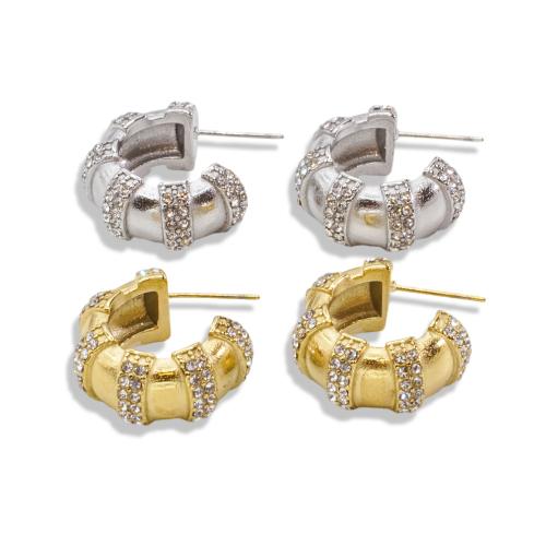 Stainless Steel Cubic Zirconia Stud Earring, 304 Stainless Steel, Letter C, Vacuum Ion Plating, fashion jewelry & micro pave cubic zirconia & for woman 