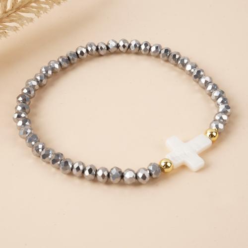 Glass Jewelry Beads Bracelets, with Shell, gold color plated, for woman 