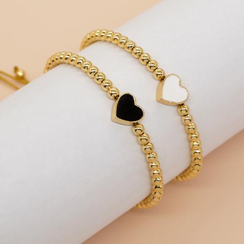 Fashion Zinc Alloy Bracelets, with Wax Cord, Heart, gold color plated, Adjustable & for woman & enamel 