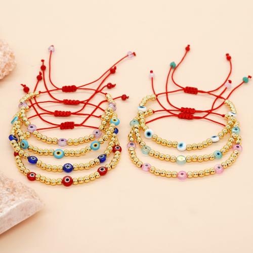 Evil Eye Jewelry Bracelet, Zinc Alloy, with Wax Cord & Resin, gold color plated, Adjustable & evil eye pattern & for woman 