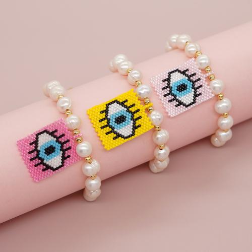Glass Seed Beads Bracelets, Cotton Thread, with Seedbead & Plastic Pearl, Adjustable & evil eye pattern & for woman 