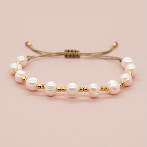 Cultured Freshwater Pearl Bracelets, with Wax Cord, for woman, white 