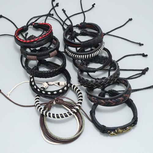 PU Schnur Armbänder, PU Leder, mit Wachsschnur & Zinklegierung, mit Verlängerungskettchen von 8-9cm, 12 Stück & Modeschmuck & unisex, gemischte Farben, Länge:17-18 cm, verkauft von setzen