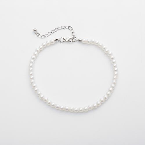 Anklet en alliage de zinc, perle de plastique, avec alliage de zinc, avec 1.96 Inch chaînes de rallonge, bijoux de mode & unisexe, couleur platine .4 pouce, Vendu par PC