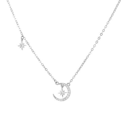 Cubic Zirconia Micro Pave Sterling Silver Necklace, 925 Sterling Silver, with 5CM extender chain, micro pave cubic zirconia & for woman, platinum color Approx 40 cm 