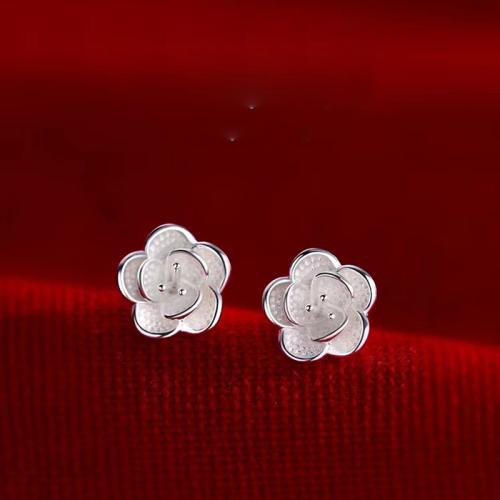Sterling Silver Stud Earring, 925 Sterling Silver, petals, for woman, silver color 