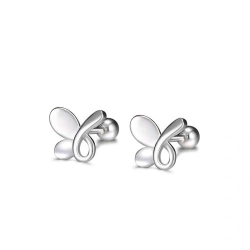 Sterling Silber Stud Ohrring, 925 Sterling Silber, Schmetterling, verschiedene Stile für Wahl & für Frau, Silberfarbe, 8x7mm, verkauft von Paar