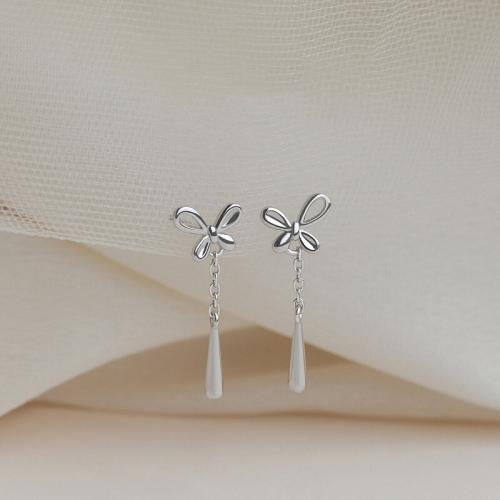 Sterling Silver Drop Earring, 925 Sterling Silver, Bowknot, for woman, platinum color 