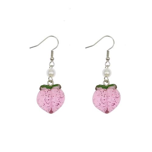 Resin Zinc Alloy Earring, with Resin & Plastic Pearl, epoxy gel, for woman, pink 