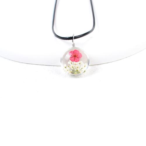 Glass Beads Jewelry Necklace, with Dried Flower & Wax Cord, handmade, for woman Approx 45-50 cm 