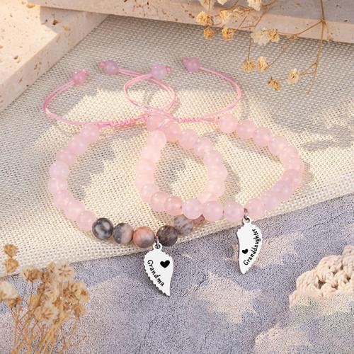 Gemstone Bracelets, 304 Stainless Steel, with Howlite & Polyester Cord & Rose Quartz, handmade & for woman cm 