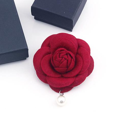 Cloth Brooch, with Plastic Pearl & Zinc Alloy, handmade, for woman 