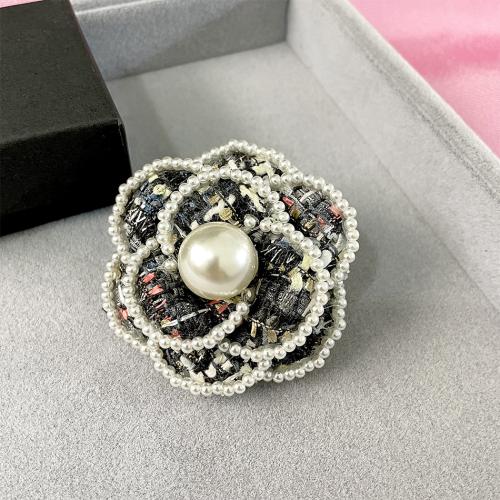 Cloth Brooch, with Plastic Pearl & Zinc Alloy, handmade, for woman 60mm 